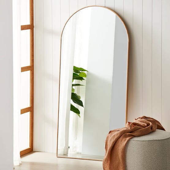 Horizon Oak Wall Leaning Arch Mirror
