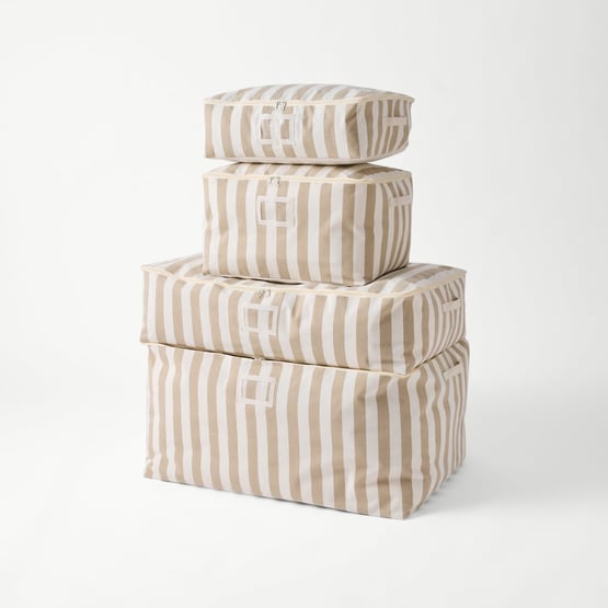Natural Wide Stripe Storage Bags