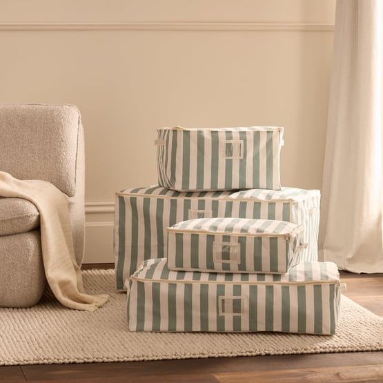 Sage Wide Stripe Storage Bags