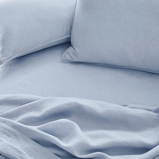 Vintage Washed Linen Dusty Blue Sheet Separates
