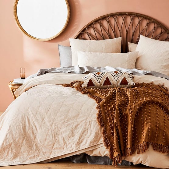 Stonewashed Cotton Sand Quilted Coverlet Separates