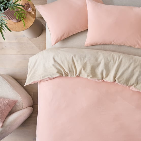 Olsen Linen Cotton Natural & Pink Quilt Cover Set 
