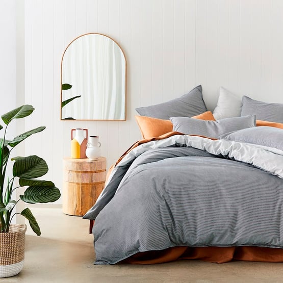 Stonewashed Printed Cotton Navy Stripe Quilt Cover Separates