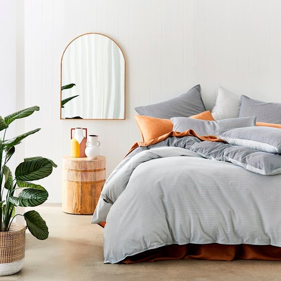 Stonewashed Printed Cotton Navy Stripe Quilt Cover Separates