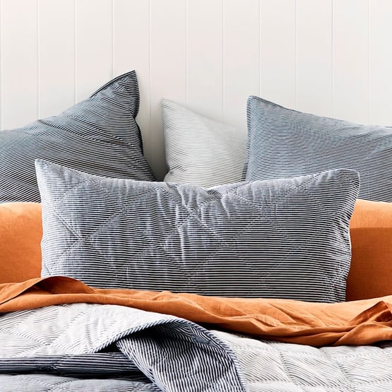 Stonewashed Cotton Printed Navy Stripe Quilted Coverlet Separates