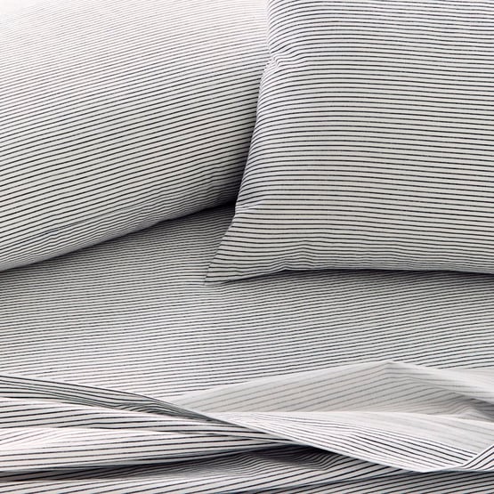 Stonewashed Printed Cotton Navy Stripe Sheet Separates