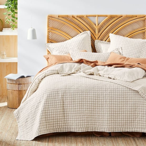 Vintage Washed Linen Linen Check Quilted Coverlet Separates