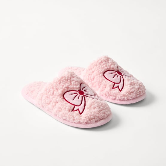 Christmas Bow Pink & Red Slippers
