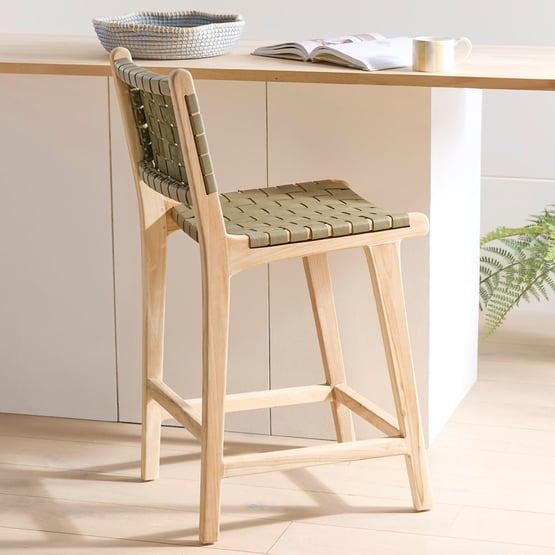 Palmer Woven Leather Khaki Counter Stool