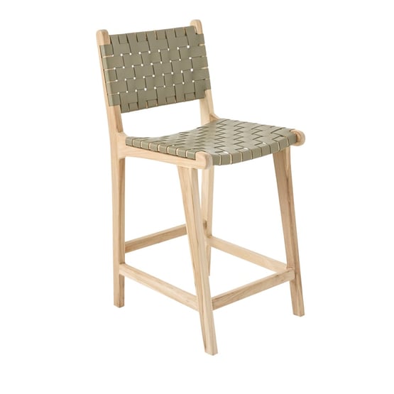 Palmer Woven Leather Khaki Counter Stool