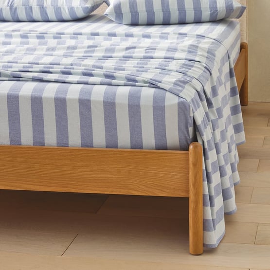 Stonewashed Cotton Blue Block Stripe Sheet Separates