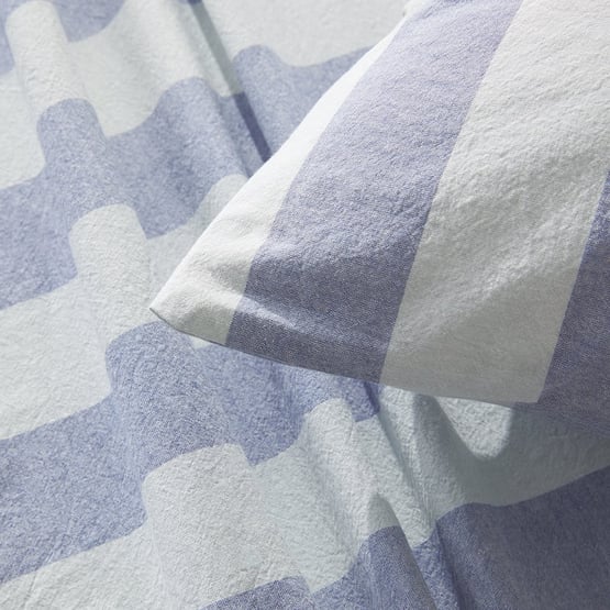 Stonewashed Cotton Blue Block Stripe Sheet Separates