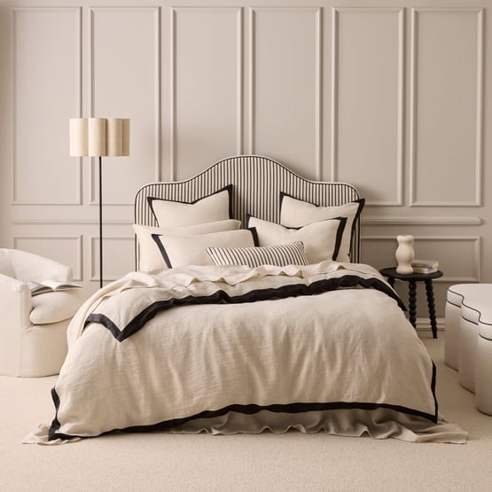 Vintage Washed Linen Linen & Onyx Border Quilt Cover Separates