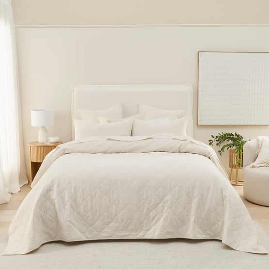 Stonewashed Cotton Coconut Quilted Coverlet Separates