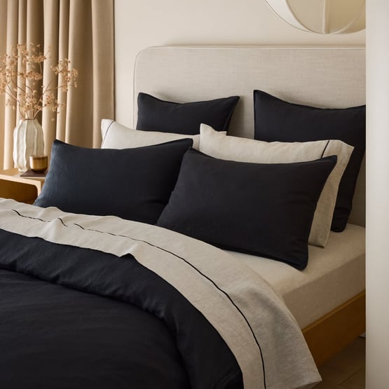 Vintage Washed Linen Liquorice Quilt Cover Separates