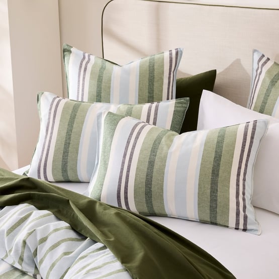 Linen Cotton Pedro Green Stripe Quilt Cover Set + Separates