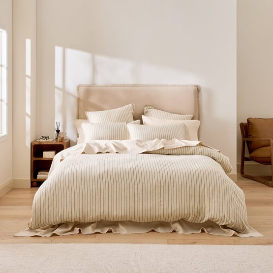 Washed Bamboo Linen Black & Natural Stripe Quilt Cover Set + Separates