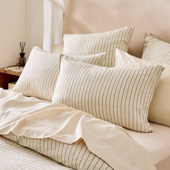 Washed Bamboo Linen Black & Natural Stripe Pillowcases