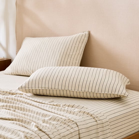 Washed Bamboo Linen Black & Natural Stripe Sheet Set