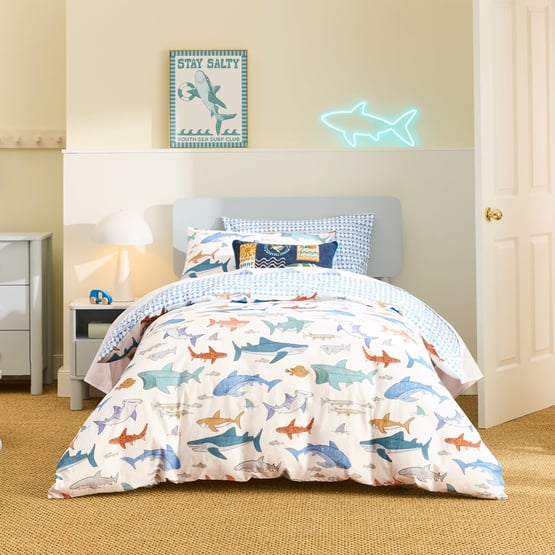 Stonewashed White Shark Face Quilt Cover Set