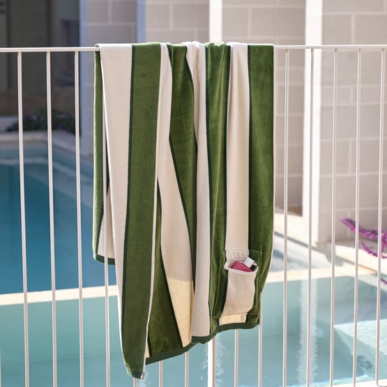 Lorne Green Stripe Luxe Velour Pocket Beach Towel
