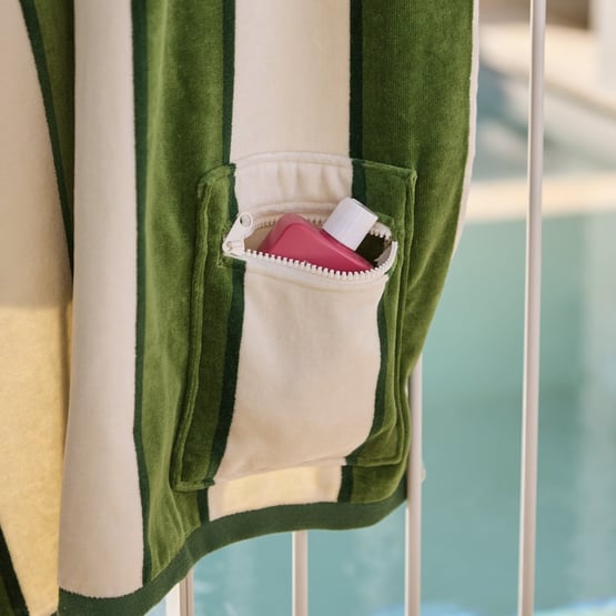 Lorne Green Stripe Luxe Velour Pocket Beach Towel