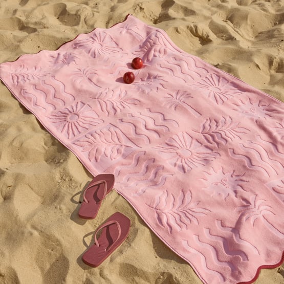 Pink Motif Terry Textured Beach Towel