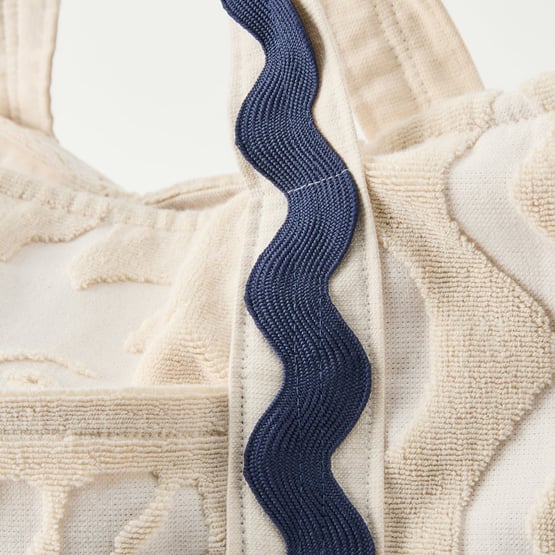 Cream Motif Terry Textured Beach Tote