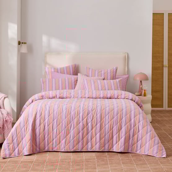 Yarn Dyed Lottie Pink Stripe Quilted Coverlet Separates