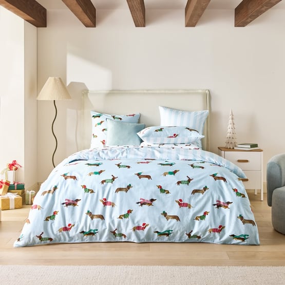 Christmas Dachshund Blue Quilt Cover Set + Separates