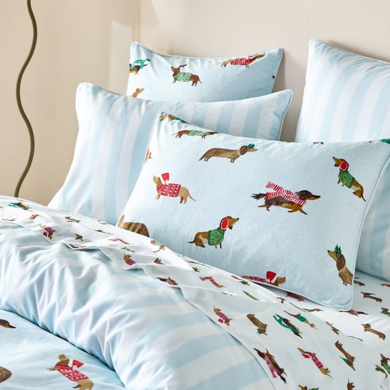 Christmas Dachshund Blue Quilt Cover Set + Separates