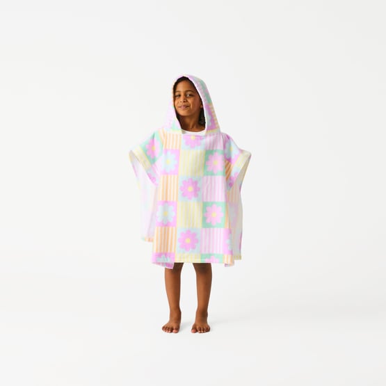 Kids Floral Check Beach Hooded Towel 
