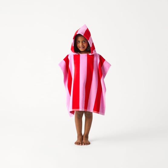 Kids Pink & Red Stripe Beach Hooded Towel