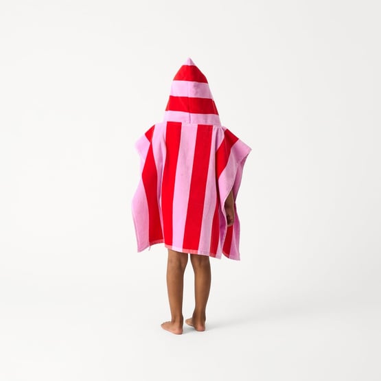 Kids Pink & Red Stripe Beach Hooded Towel