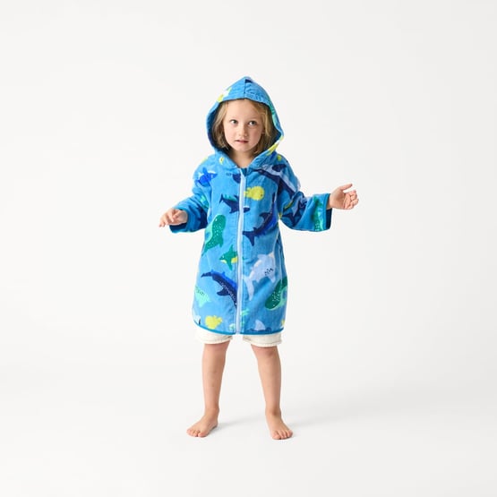 Kids Swimming Shark Zip Up Hooded Towel