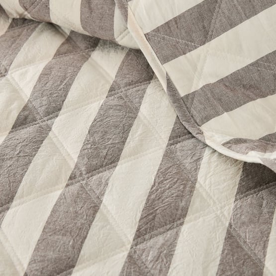 Stonewashed Cotton Natural & Chocolate Stripe Quilted Coverlet Separates
