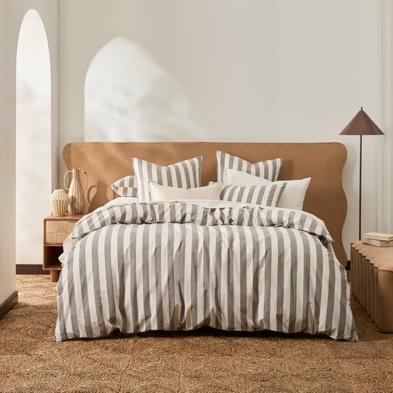 Stonewashed Cotton Natural & Chocolate Stripe Quilt Cover Separates
