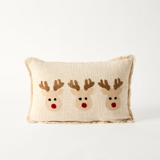Natural Reindeer Festive Cushion