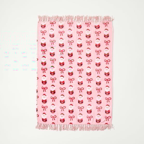 Aspen Festive Santa Pink Fleece Tassel Throw