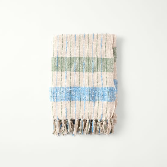 Beau Leaf Green & Airy Blue Stripe Throw