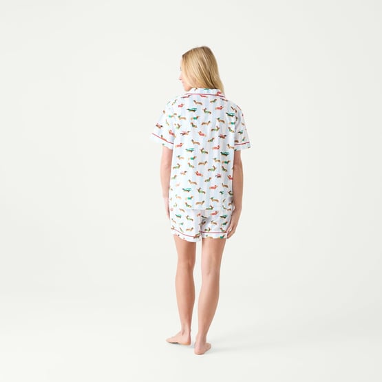 Women's Christmas Dachshund Blue Short Pyjama Set