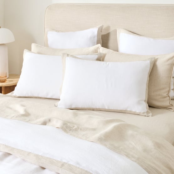 Vintage Washed Linen White & Linen Border Quilt Cover Separates