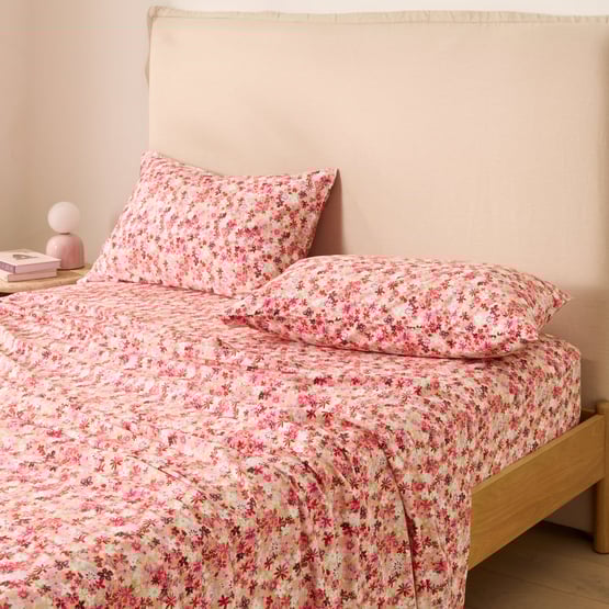 Sunlit Floral Pink Printed Sheet Set