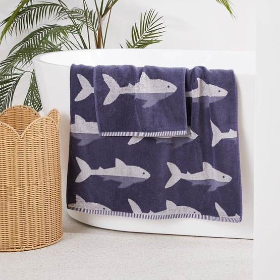 Shark Swims Navy Towel Range