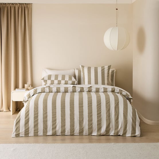 Stonewashed Cotton Olive & Coconut Wide Stripe Quilt Cover Separates