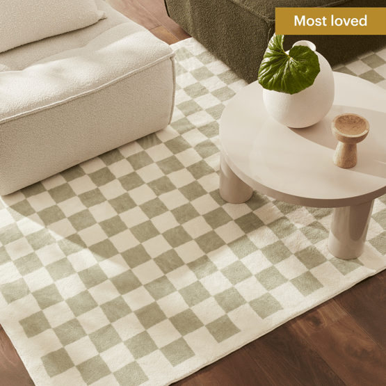 Supersoft Checkerboard Sage Washable Rug